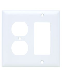2-Gang Pass & Seymour® Combination Wall Plate, 1 Duplex Receptacle & 1 Decorator,  White