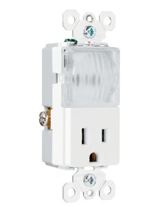 15A 120/125V TradeMaster® Decorator Combination Hallway Light & Single Receptacle, White
