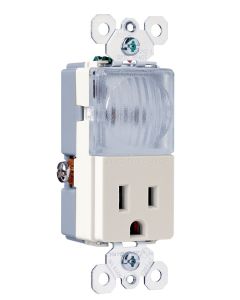 15A 120V Pass & Seymour® TradeMaster Decorator Hallway Light & Single Receptacle, Light Almond