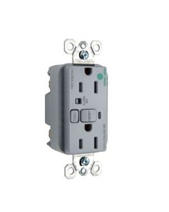 15A 125V Pass & Seymour® Hospital Grade Audible Alarm Tamper-Resistant GFCI Receptacle, Gray