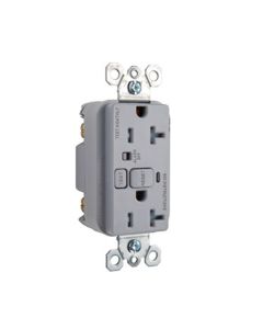 20A 125V  Pass & Seymour® Spec Grade Audible Alarm Tamper-Resistant Duplex GFCI, Gray