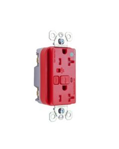 20A 125V Pass & Seymour® Hospital Grade Audible Alarm Tamper-Resistant Duplex GFCI, Red