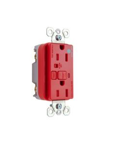 15A 125V Pass & Seymour® Hospital Grade Audible Alarm Tamper-Resistant GFCI Receptacle, Red