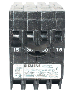 15/30/15Amp 240V 2-Pole Type QT Push On Quad Breaker, Black