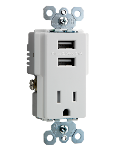 15Amp 10.5W 125V USB Charger with Tamper-Resistant Receptacle, White