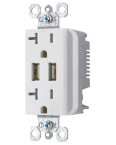 20Amp 125V Fed Spec Grade USB Chargers With Tamper Resistant Duplex Receptacles, White