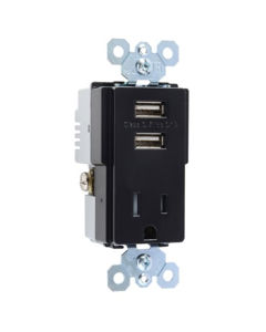 15Amp 125V USB Charger with Tamper-Resistant Receptacle, Black