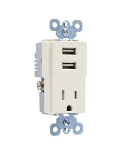 15Amp 125V USB Charger with Tamper-Resistant Receptacle, Light Almond