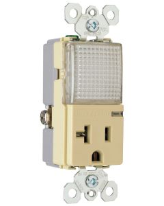 20Amp 120/125VAC Legrand® Pass & Seymour® Spec Grade Decorator Combination Hallway Light & Single Receptacle, Light Almond