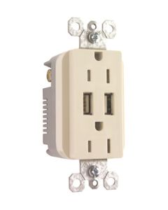 15Amp 125V Legrand® Pass & Seymour® USB Charger with Duplex Decorator Tamper-Resistant Receptacle, Light Almond