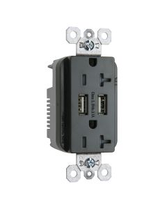 20Amp 125V Legrand® Pass & Seymour® Fed-Spec Grade USB Charger with Tamper-Resistant Duplex Receptacle, Black