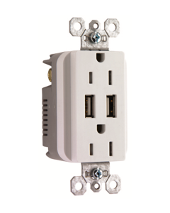 15Amp 125V Decorator Duplex USB Charger Receptacle, White